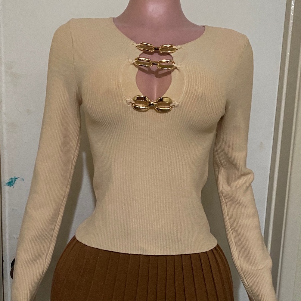 Elegant Cream Long Sleeve Women's Top